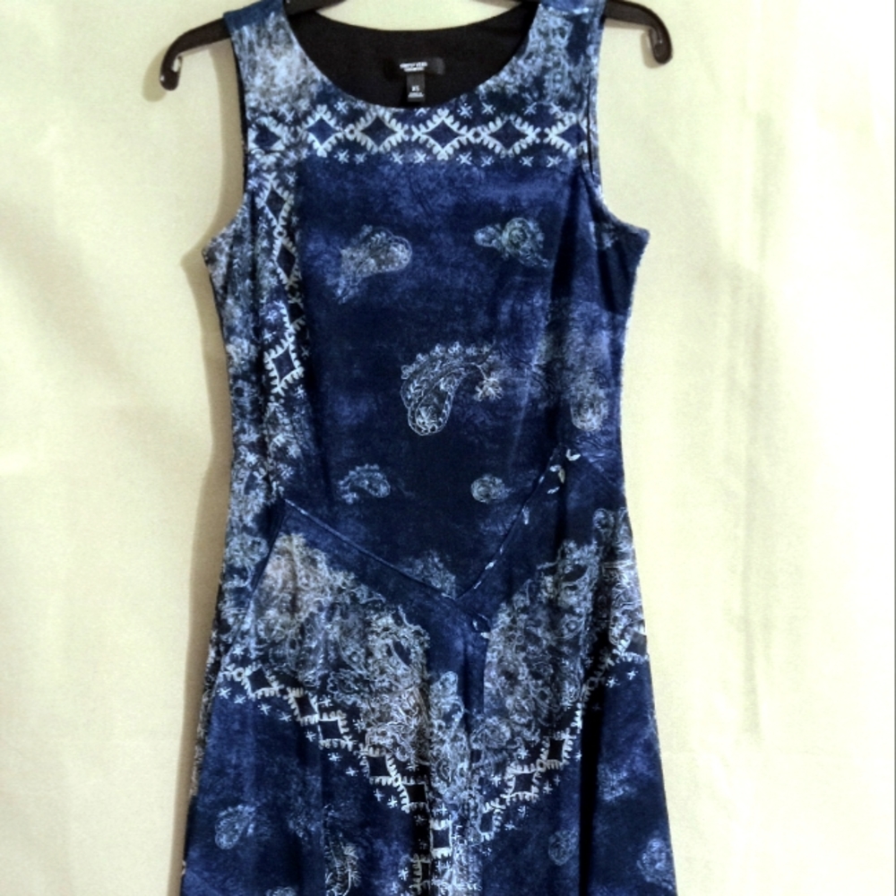 Simply Vera Wang Blue Paisley Asymmetrical Sleeveless Slip Dress Wms Sz XSm